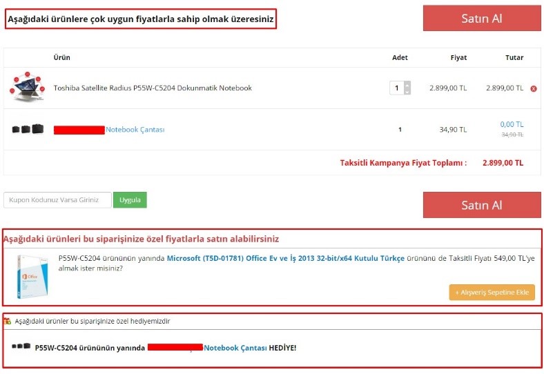 Sepet Detaylarında Çapraz Satış