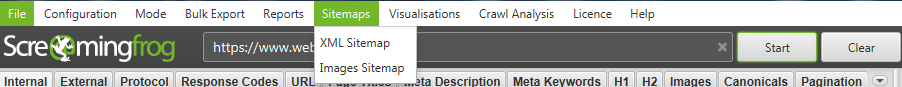 Sitemaps menüsü