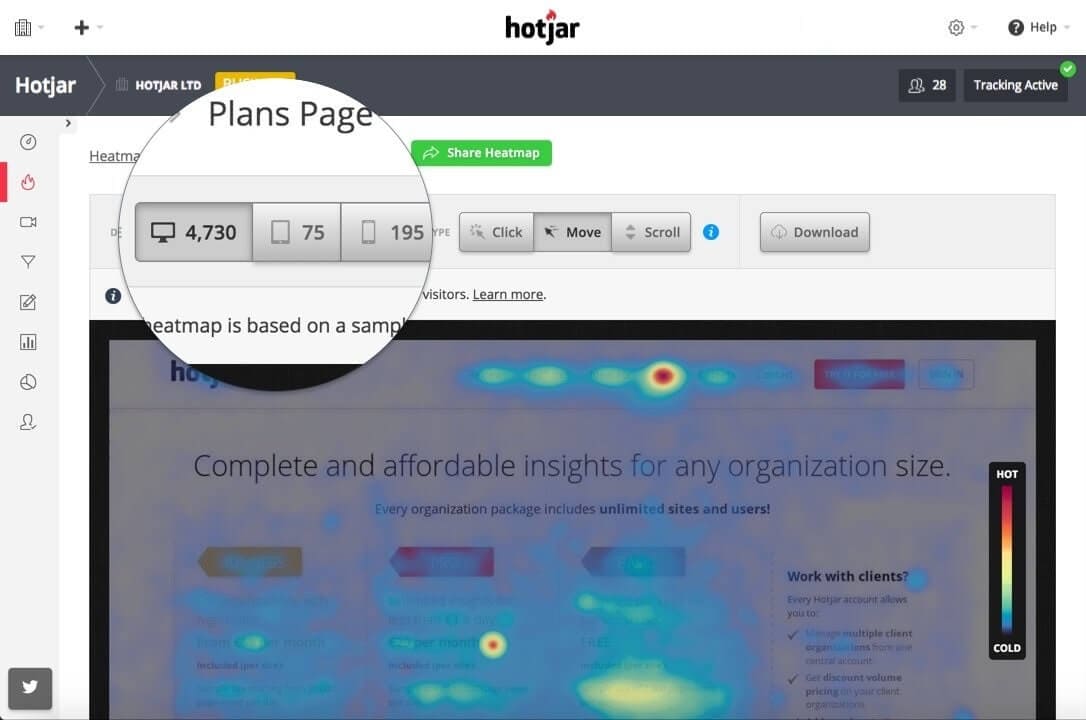 Hotjar ısı haritalamada kullanılan araçlar