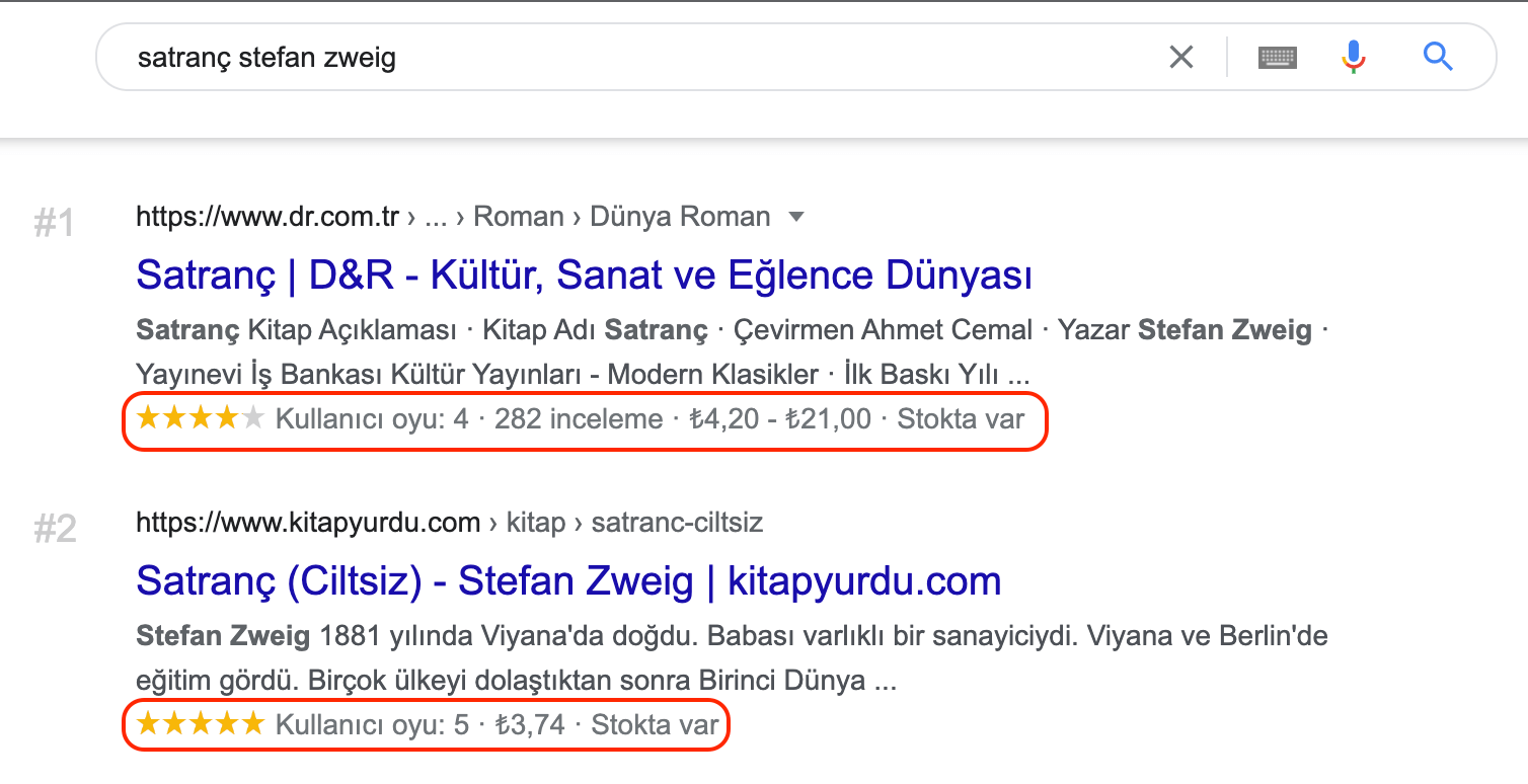 Schema ürün işaretlemesi görünümü Schema ürün işaretlemesi görünümü