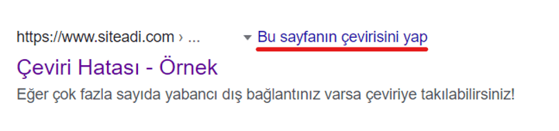 Çeviriye takılan site örneği Çeviriye takılan site örneği