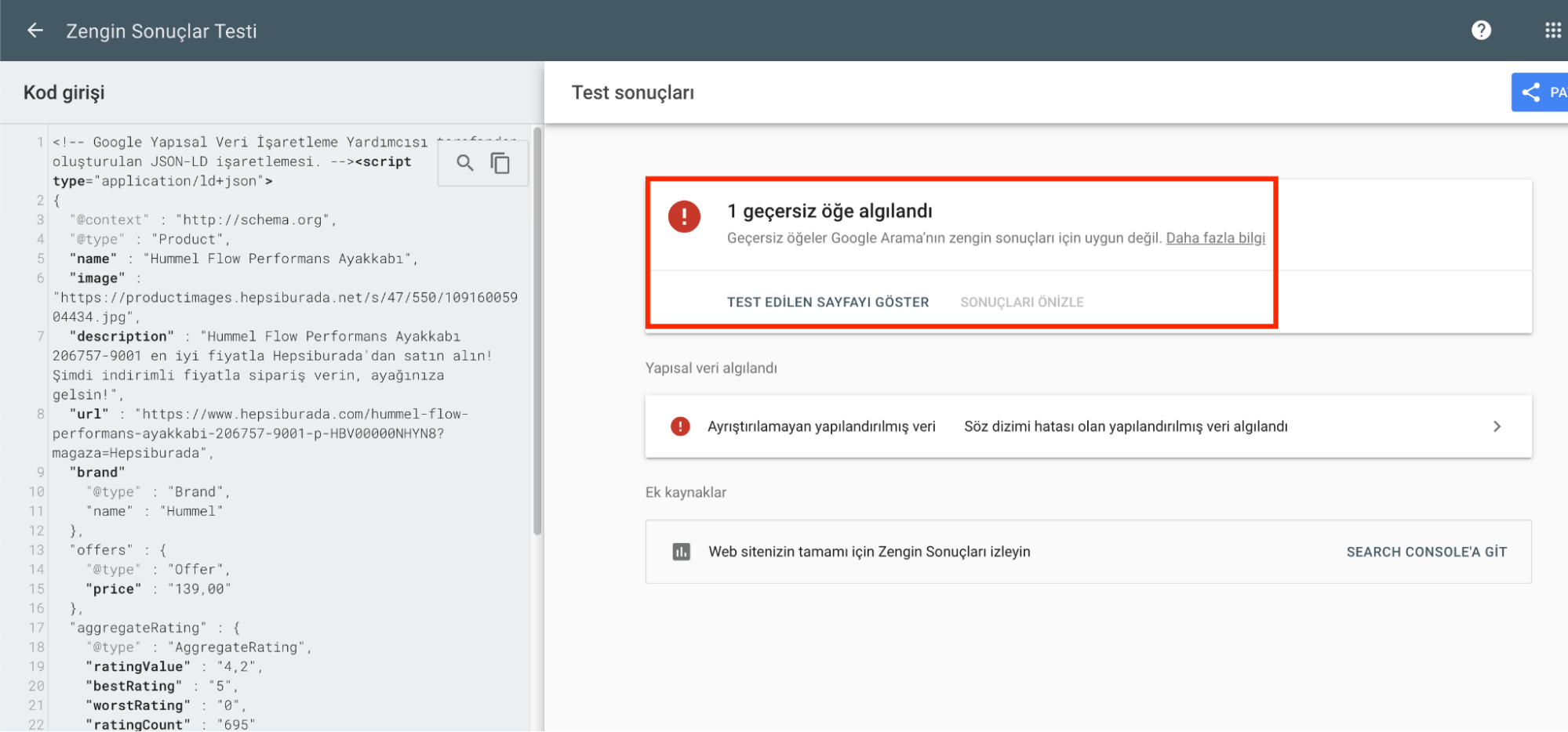 Zengin sonuçlar test aracı 4
