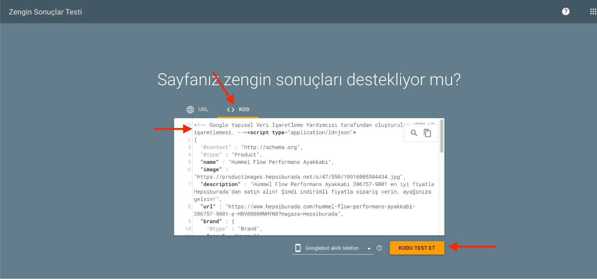 Zengin sonuçlar test aracı  Zengin sonuçlar test aracı