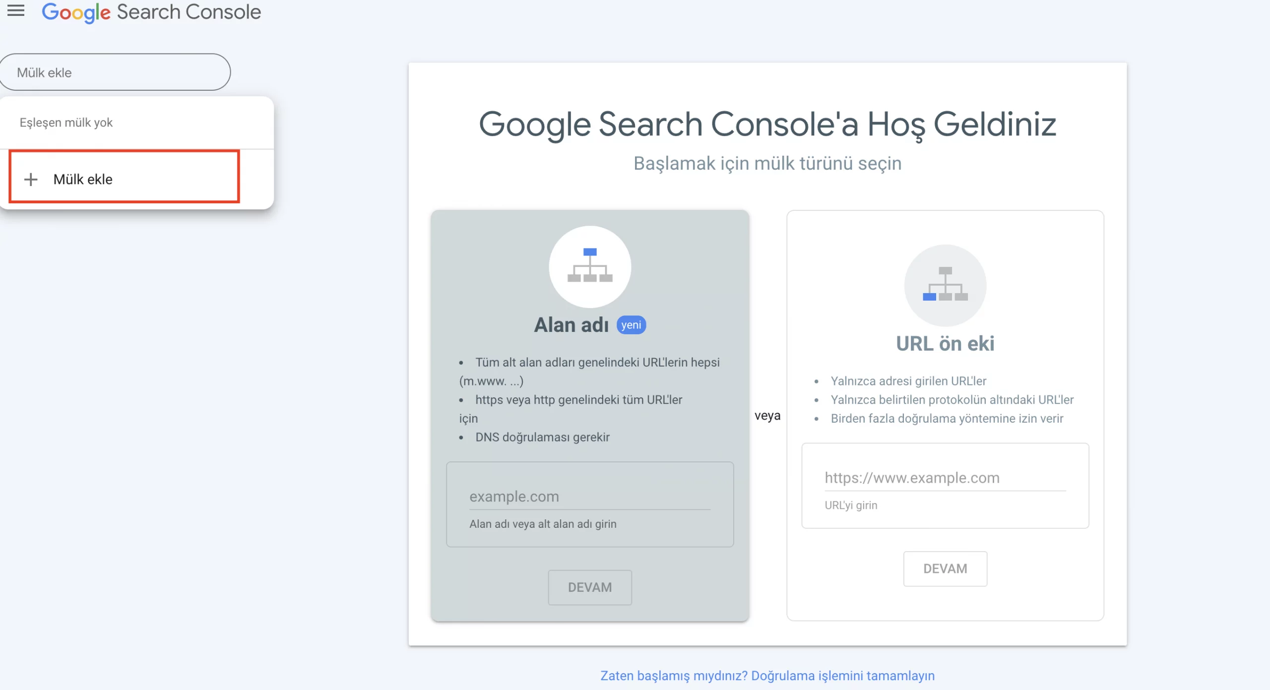 search-console-mülk-ekle
