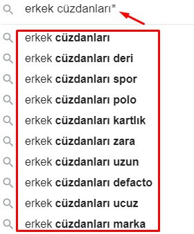 Google Otomatik Tamamlama Yıldız Fonksiyonu