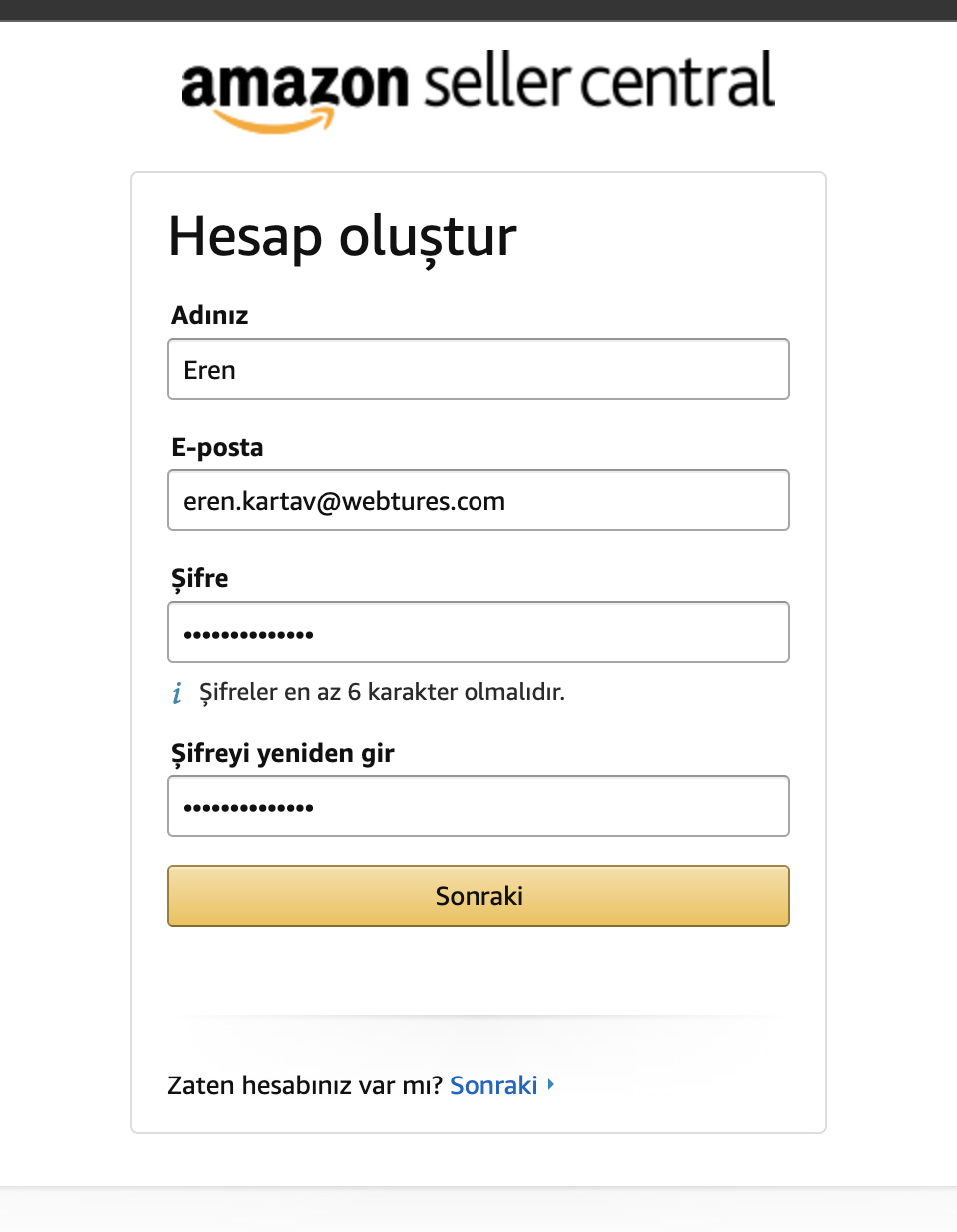 Amazon Hesap Açma