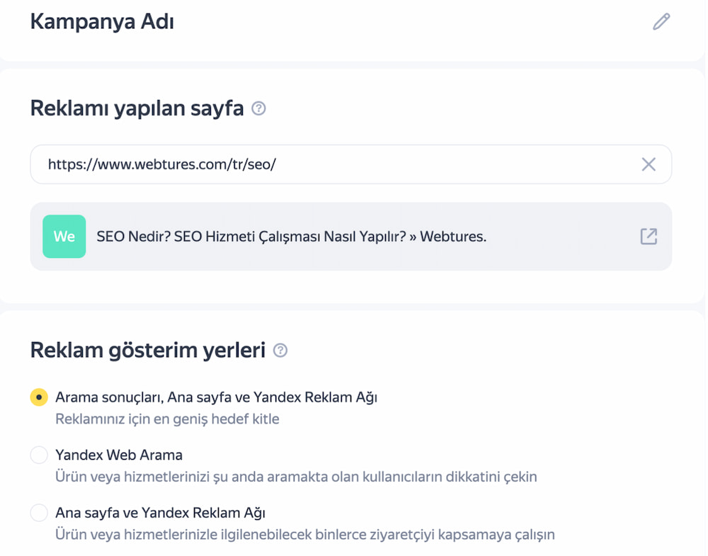 yandex reklam kampanyası oluşturma 2