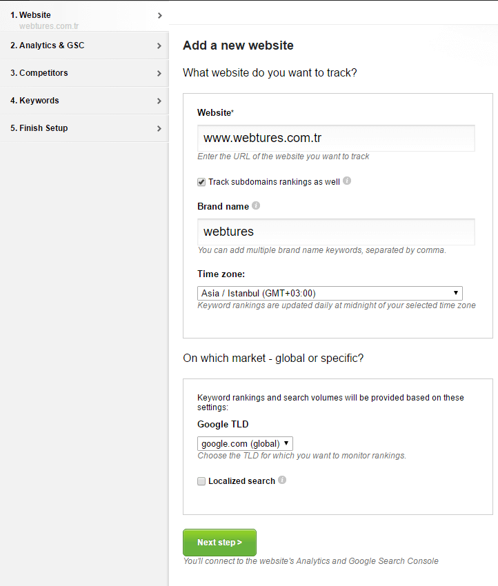 Seomonitor site ekleme