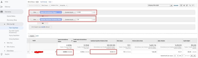 sık kullanılan analytics metrikleri