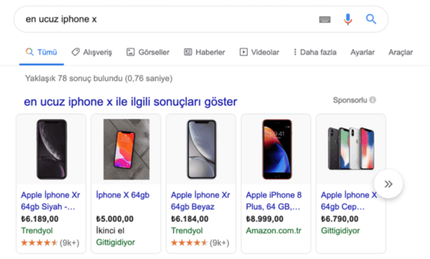 shopping results example
