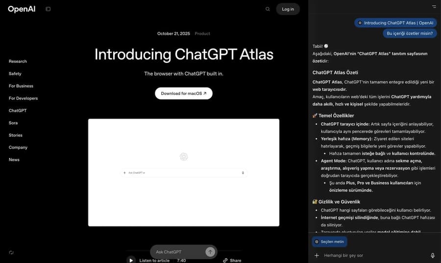 ChatGPT Atlas browsing experience