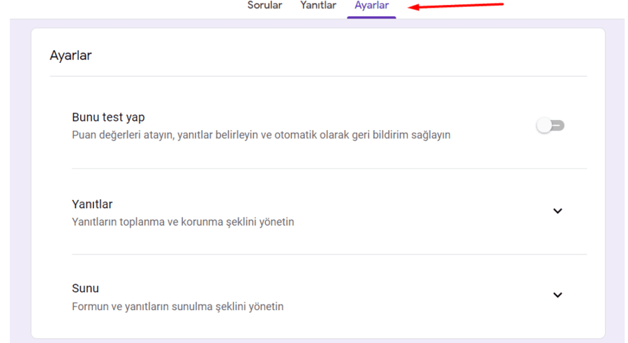 Response collection options in the Google Forms settings section