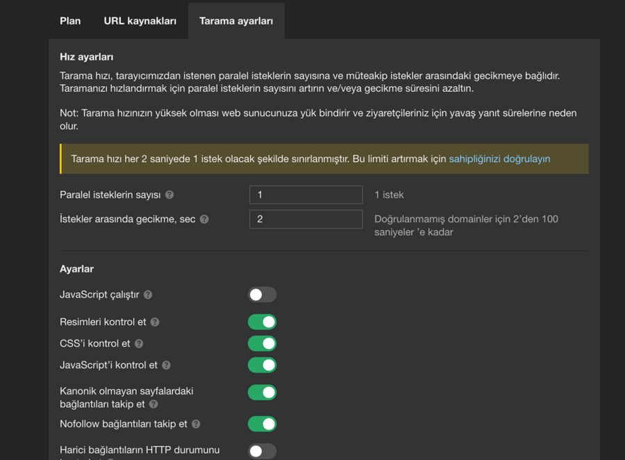 Ahrefs Site Audit Tarama Ayarları