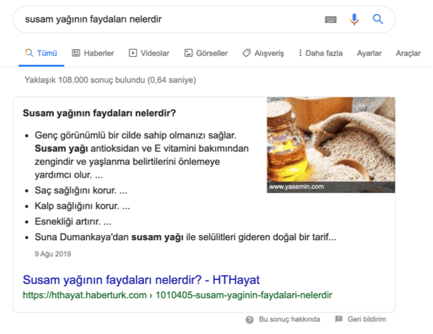 featured snippet example
