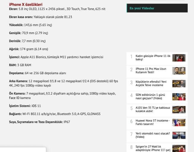 iPhone X specs search