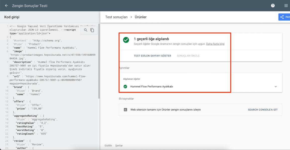 Zengin sonuçlar test aracı 2