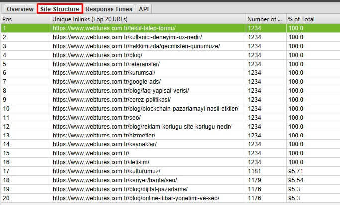 Screaming Frog Site Structure
