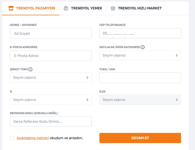 Trendyol Pazaryeri mağaza açma işlemleri