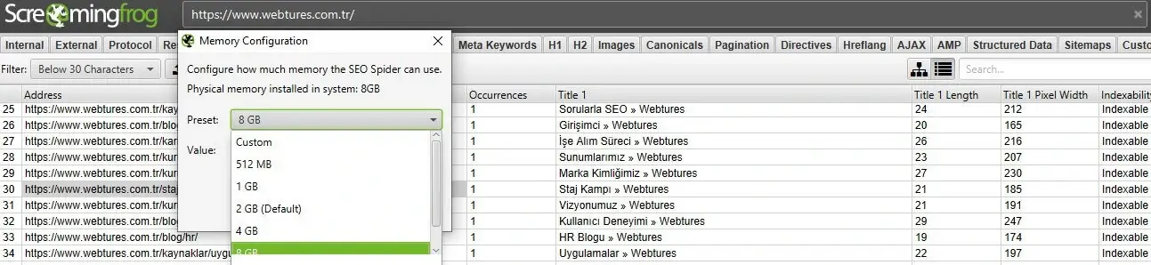 Screaming Frog Memory Configuration Screaming Frog Memory Configuration